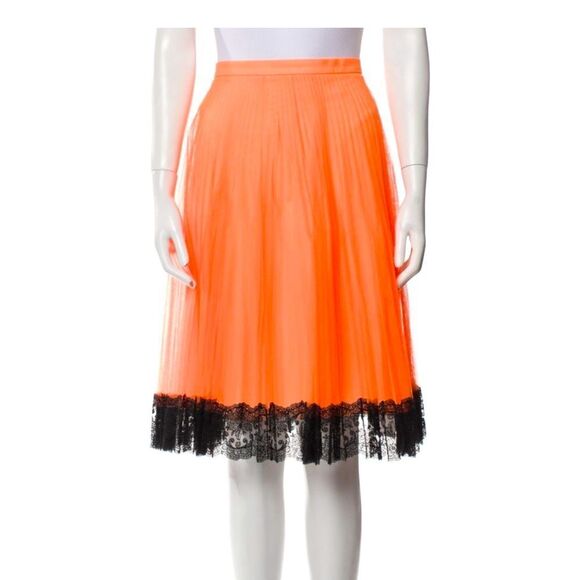 CHRISTOPHER KANE Tulle neon orange black plisse high waisted pleated skirt Sz 6 - Picture 2 of 14